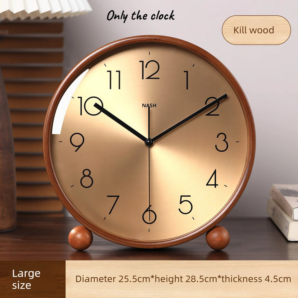 Vintage Light Luxury Solid Wood Clock Living Room New Home Pendant Clock Desktop Pendant Placement Oasis Select Large size 25.5cm