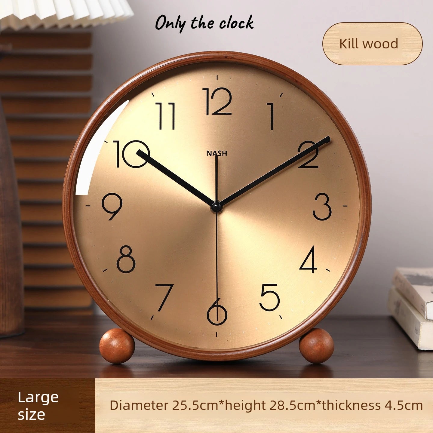 Vintage Light Luxury Solid Wood Clock Living Room New Home Pendant Clock Desktop Pendant Placement Oasis Select Large size 25.5cm