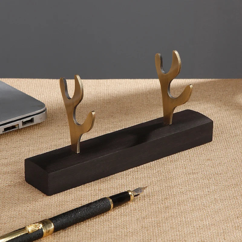 Solid wood pen holder metal antler storage stand ebony bamboo wood desktop ornaments office student pen holder display stand Oasis Select