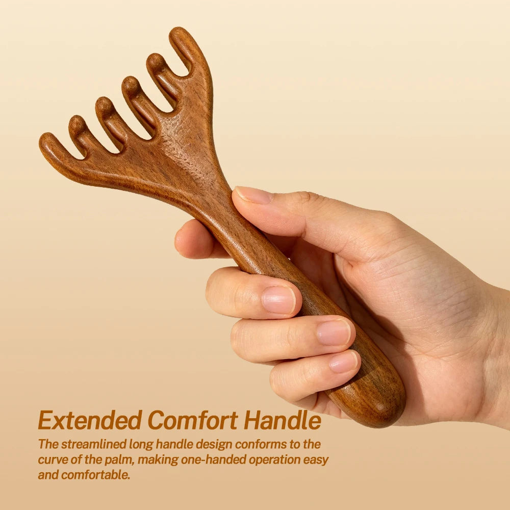 Sandalwood Five-Claw Scalp Massager & Gua Sha Comb