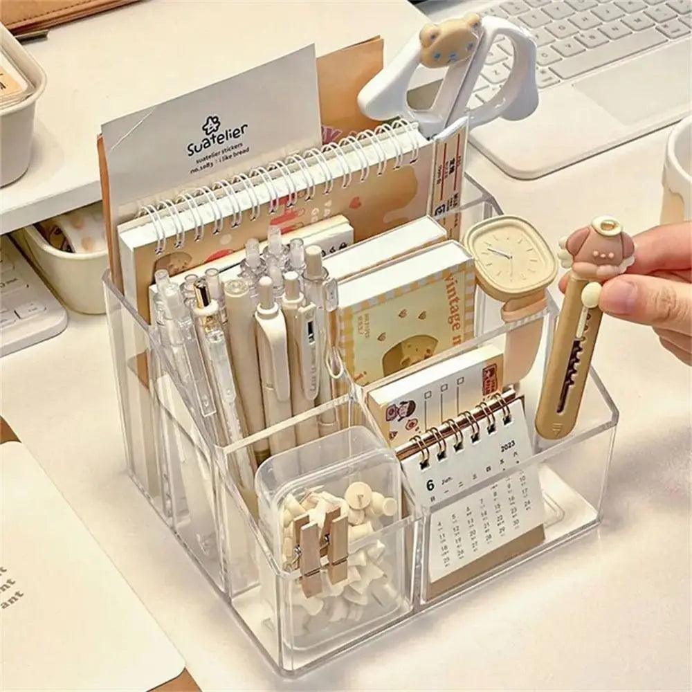 Large Capacity Desk Pen Holder Pen Stand Transparent Stationery Organizer 5-Grid Acrylic Pencil Storage Box Cosmetic Organizer Oasis Select