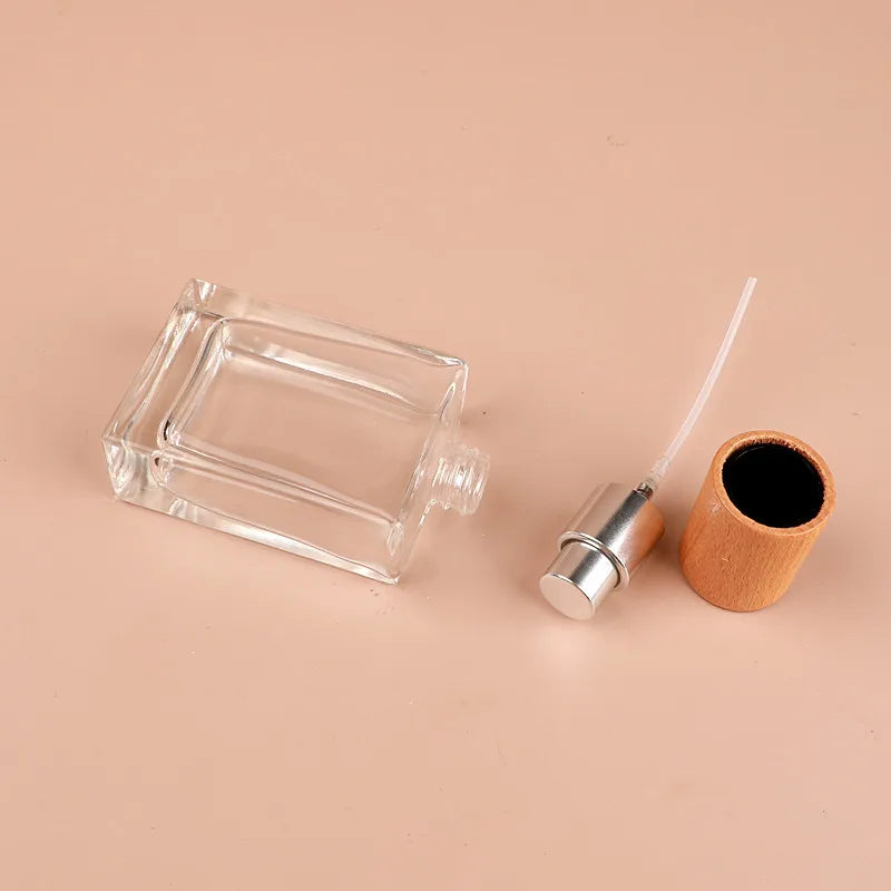 30ml Refillable Square Glass Perfume Bottle | Wooden Cap