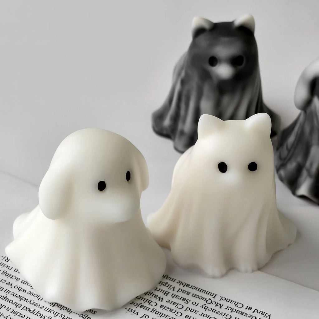 Cute Animal Puppy Kitten Spooky Silicone Mold DIY Ghost Aroma Candle Plaster Decoration Mould Halloween Candle Making Molds Oasis Select