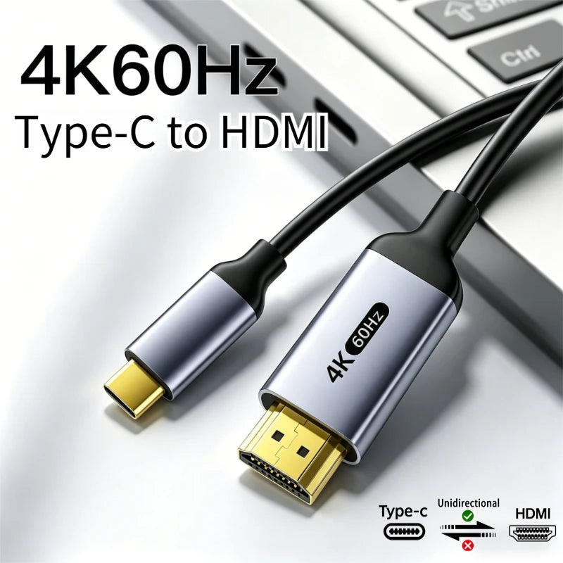 4K Type-C To HDMI Cable 4K@60Hz 2K@120Hz Type C HDMI Cables HDMI-Compatible Converter Adapter For Thunderbolt 3/4 Laptop TV Oasis Select