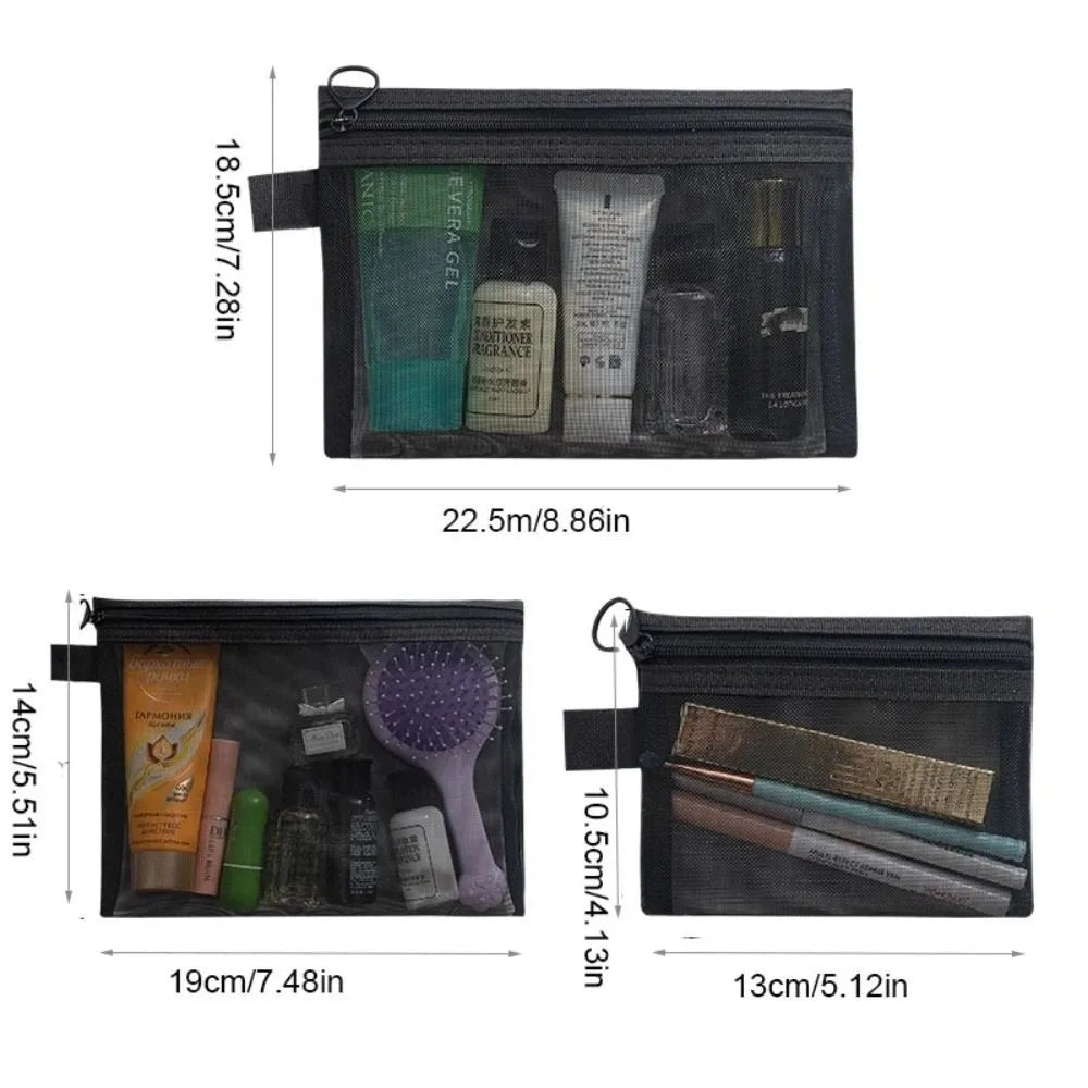 Mesh Zipper Cosmetic Bag | Travel Toiletry Organizer 3 Sizes Mesh Cosmetic Bag Oasis Select