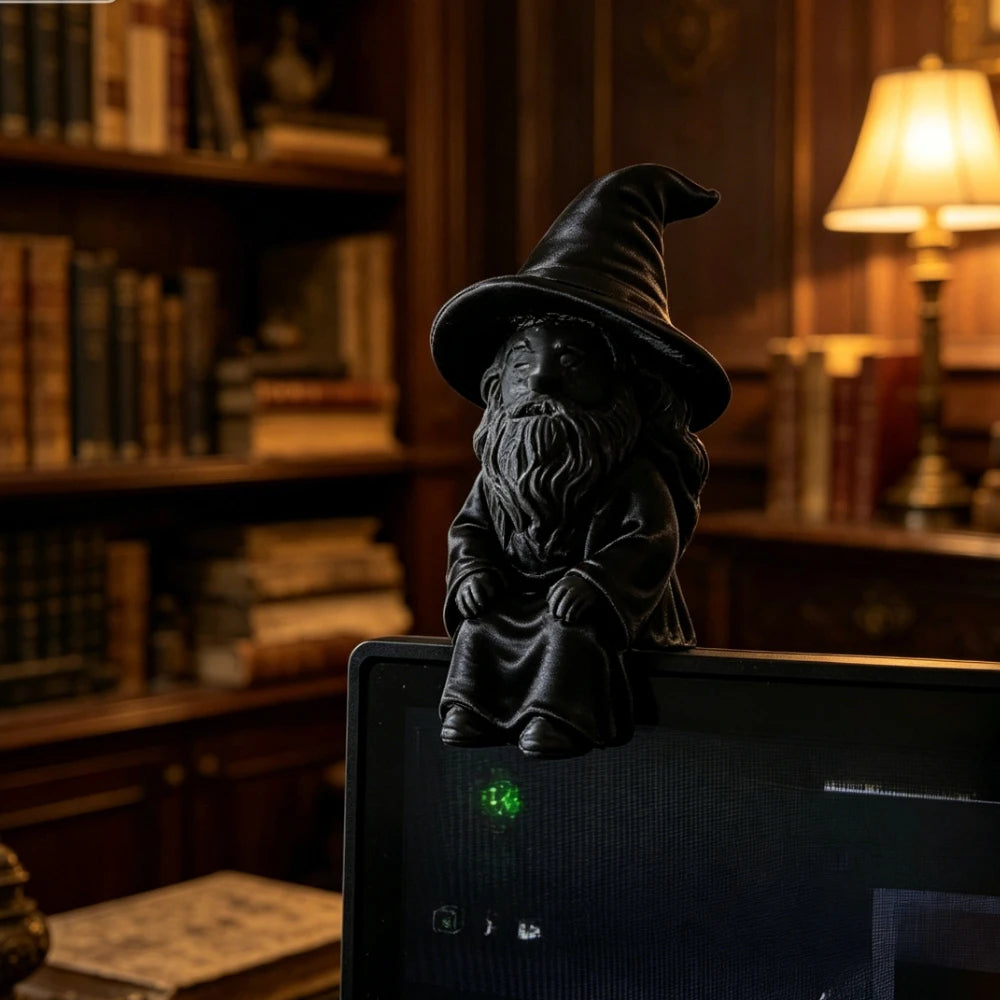 Mini Wizard Figurine 3D Printed Sitting Magician Miniature Statue Cute Edge Sitter Ornaments Home Office Monitor Shelf Art Decor Oasis Select