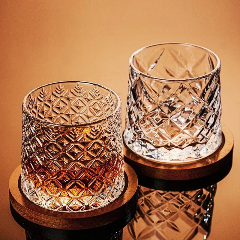 Tumbler Whiskey Glass with Base Crystal Whiskey Glasses Rotating Spinning Wine Brandy Glass Cup Drinkware for Bar Home Oasis Select