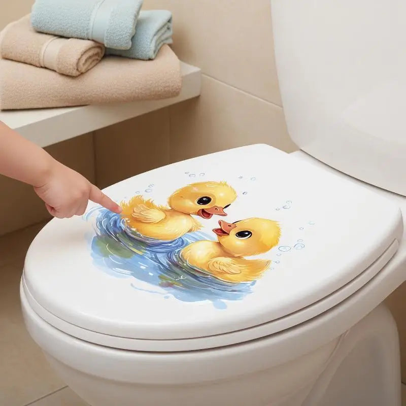 Duck Themed Playing Water Toilet Stickers Waterproof Peel and Stick Bathroom Decor Decals for Toilet Lid Use Oasis Select