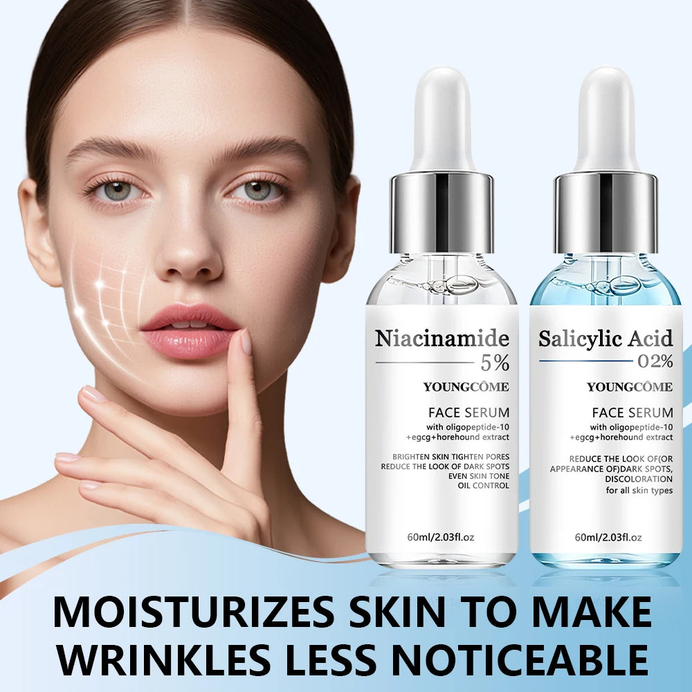 2pcs Salicylic Acid 5% Niacinamide Ceramides Purslane Essence Set - Pore Minimizing Hydrating Face Serum for All Skin Types Dail Oasis Select