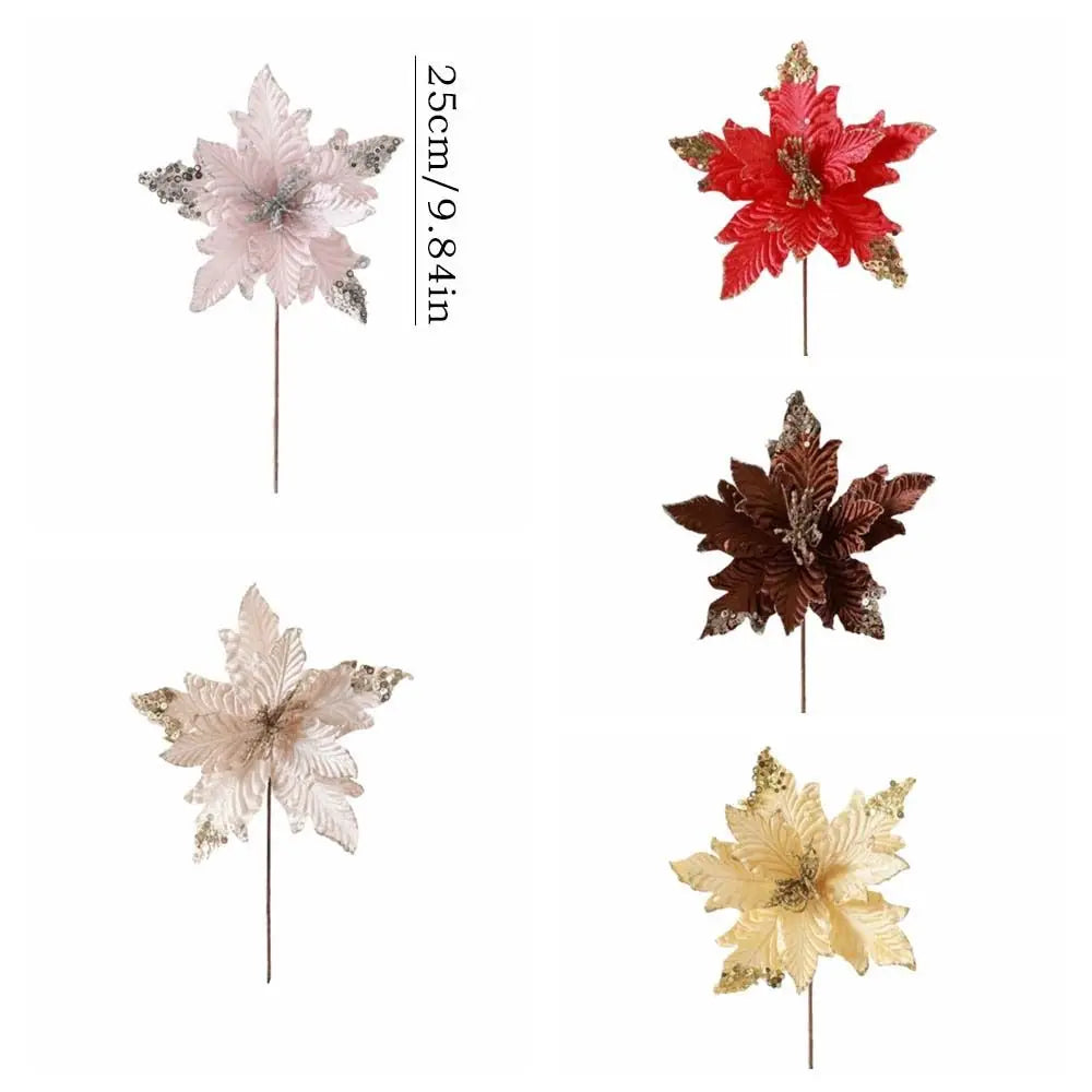 25cm Christmas Poinsettia Glitter Artificial Flower | DIY Wreath