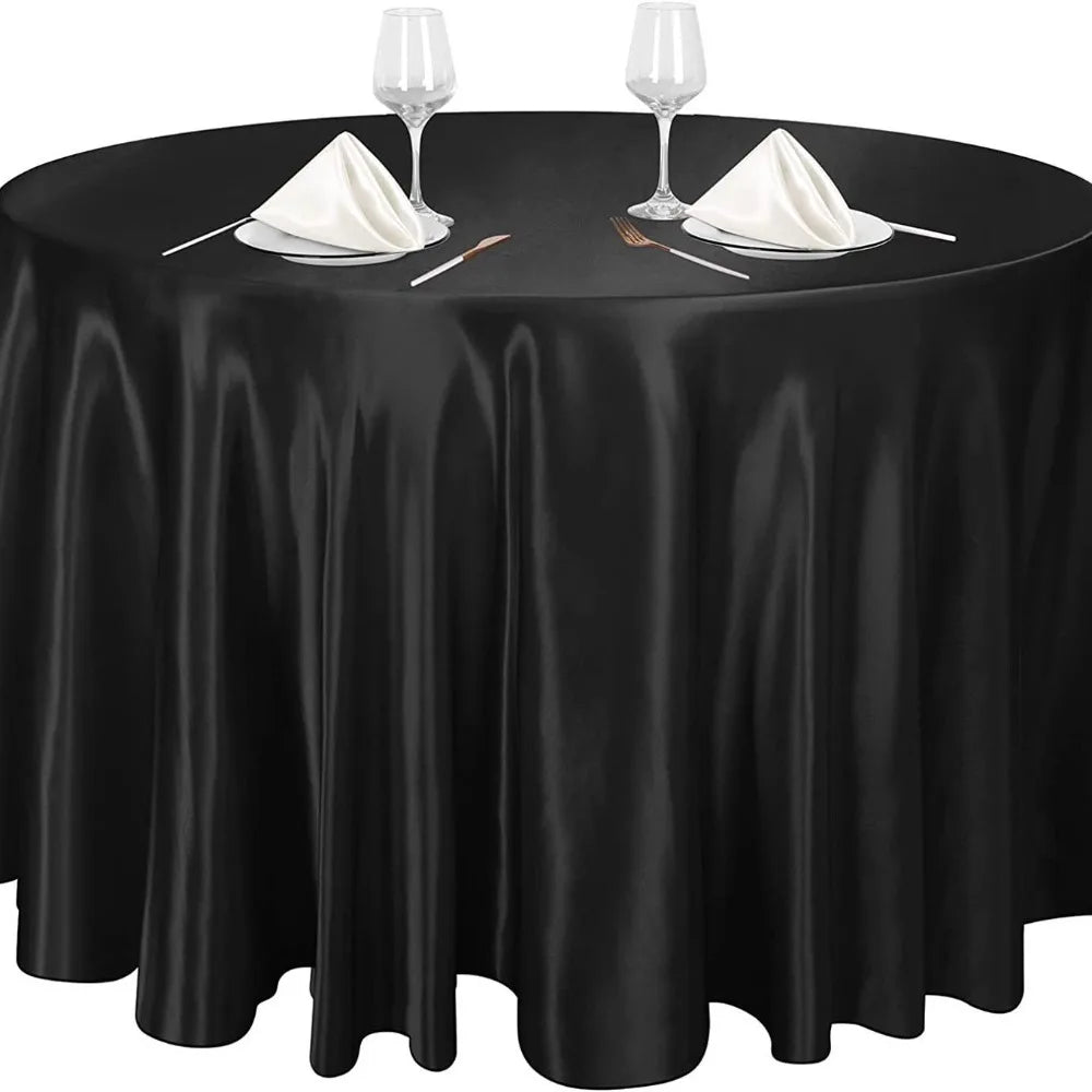 Round Satin Tablecloth | Imitation Silk Banquet Table Cover Satin Tablecloth Oasis Select Black 228cm