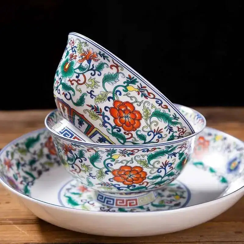 Jingdezhen Ceramic Bone Chinese Rice Porridge Bowl Soup Noodles Antique Bowl Oasis Select