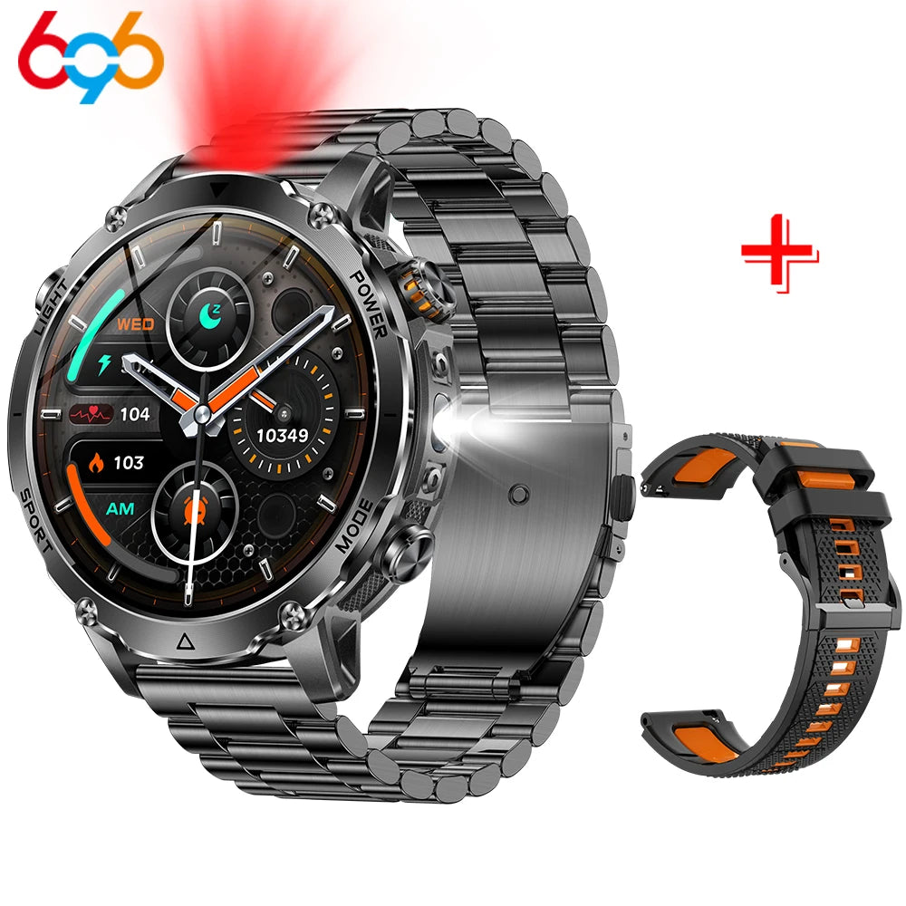 Military 1400mAh Battery Smart Watch Men Outdoor Flashlight Waterproof Heart Rate BT Call Sports Bracelet Health Smartwatch SOS Oasis Select BKOBS3M