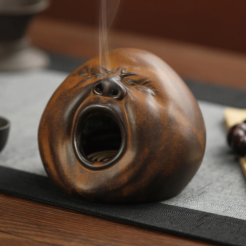Retro Chinese Style Ceramic Incense Burner, Traditional Sandalwood Censer for Home Living Room Tea House Zen Decor Oasis Select