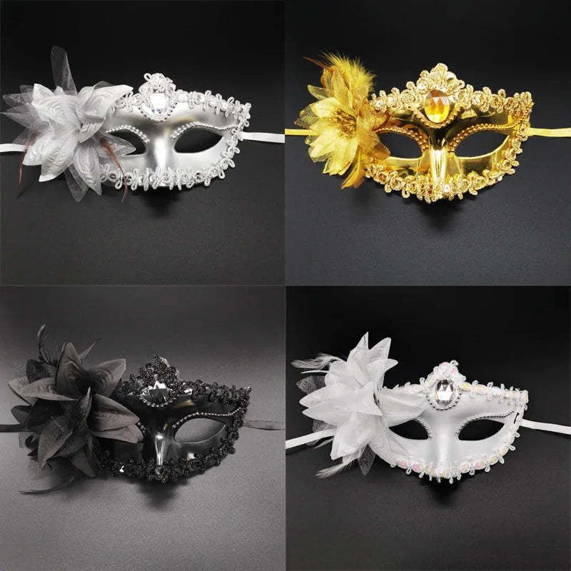 Dance Party Diamond Venetian Mask Feather Flower Wedding Carnival Performance Costume Sexy Lady Mask Masquerade Christmas Oasis Select