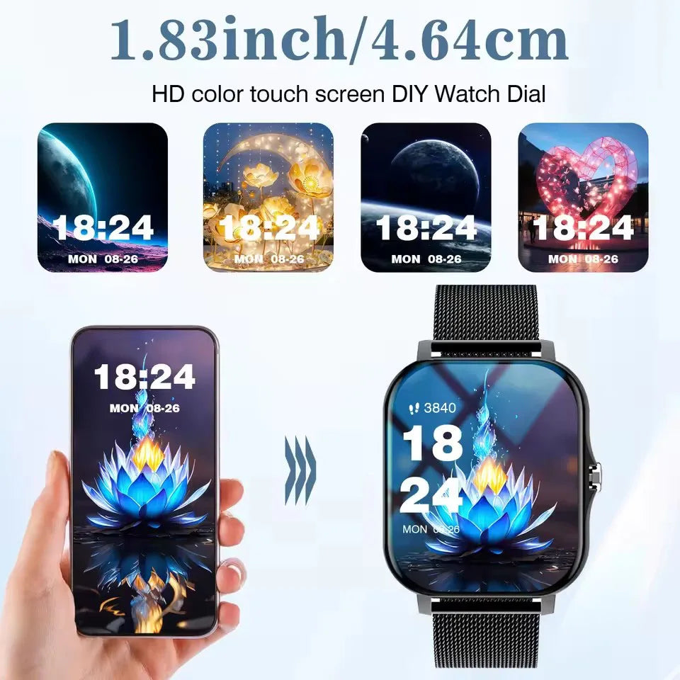 Men Women Smart Watch 1.83'' Waterproof Fitness Sports Watch Answer Call Sleep Sport Pedometer Information Alerts Smartwatch New Oasis Select