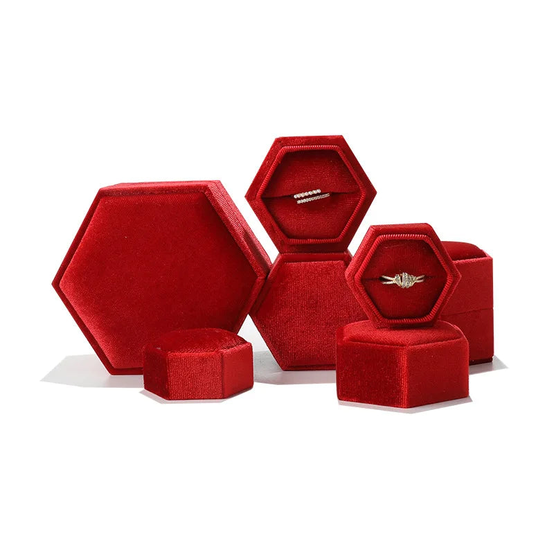 Hexagon Velvet Ring Box with Detachable Lid | Jewelry Holder