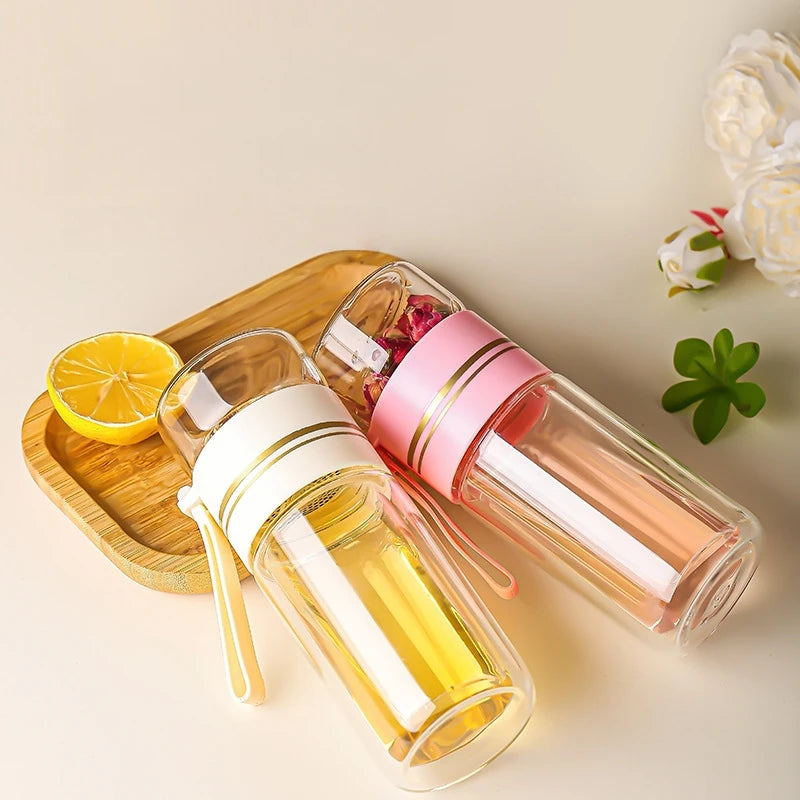 500ml Double‑Walled Glass Tea Infuser Cup, Portable Leak‑Proof Travel Mug with Stainless Steel Filter, Heat‑Resistant for Office Oasis Select
