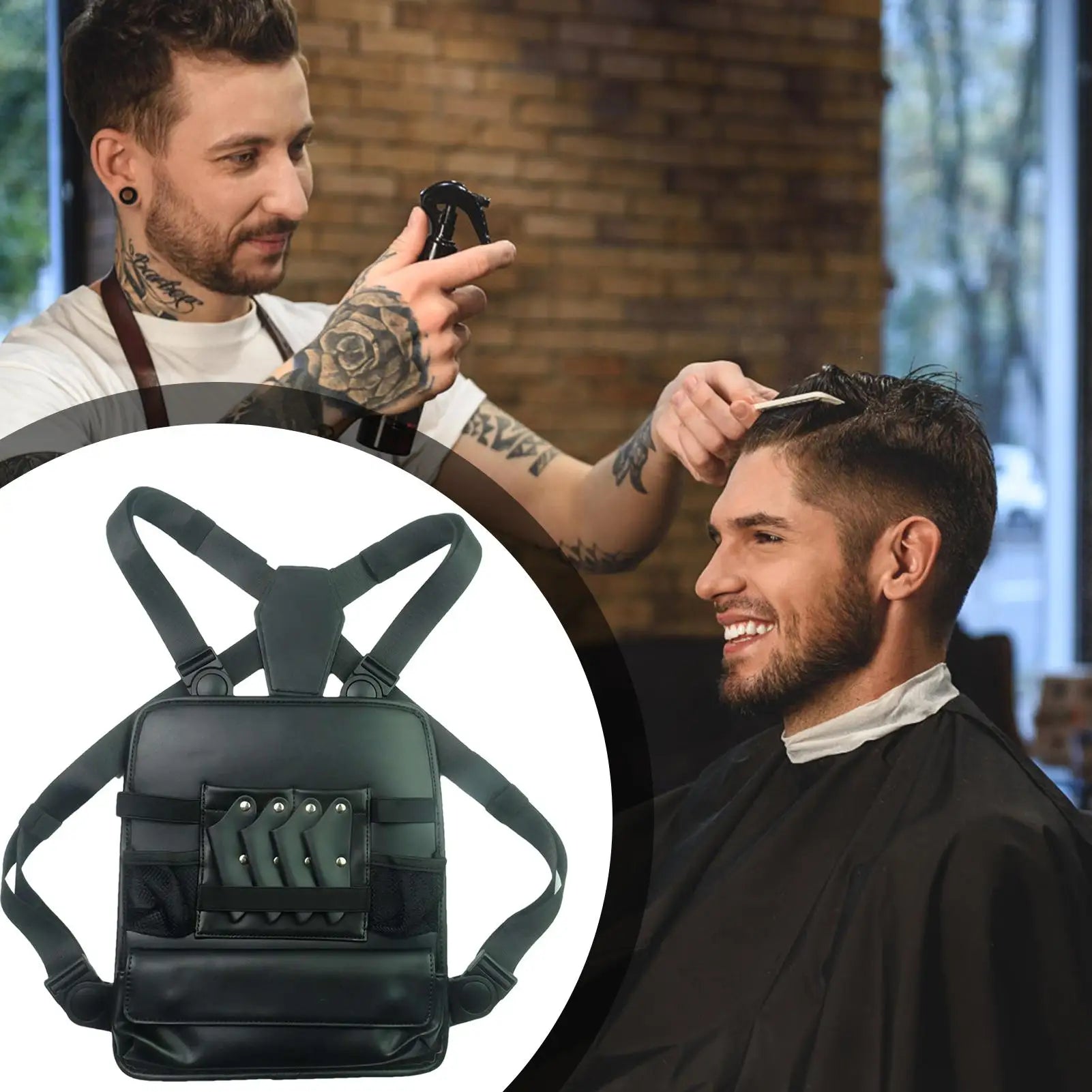 Clipper Bag PU Leather Backpack Chest Haircut Accessories Organizer Bag for Scissor Comb Storage Grooming Haircut Shop Oasis Select