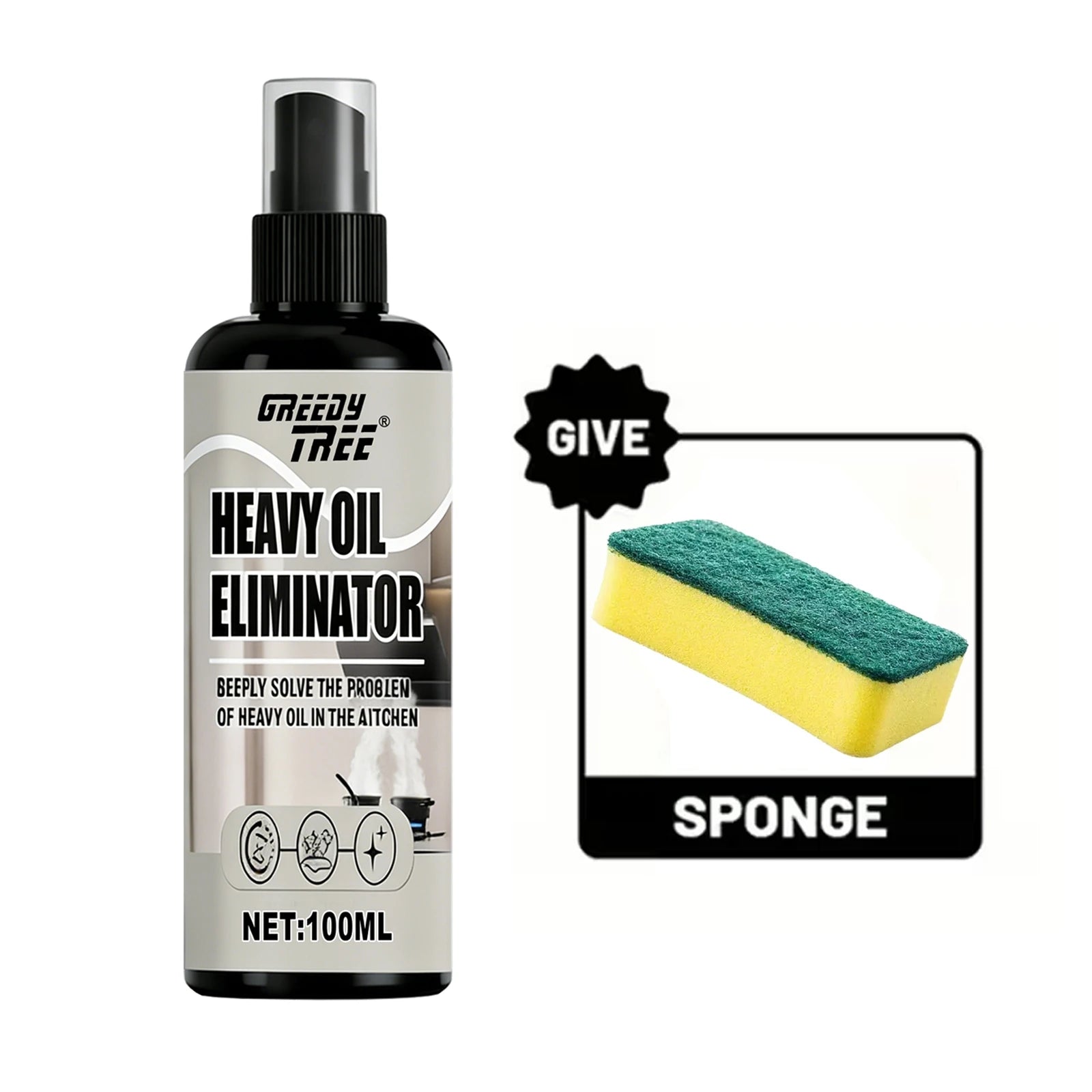 Heavy-Duty Kitchen Degreaser Spray 100ml + Free Sponge Kitchen Degreaser Spray Oasis Select 100ml
