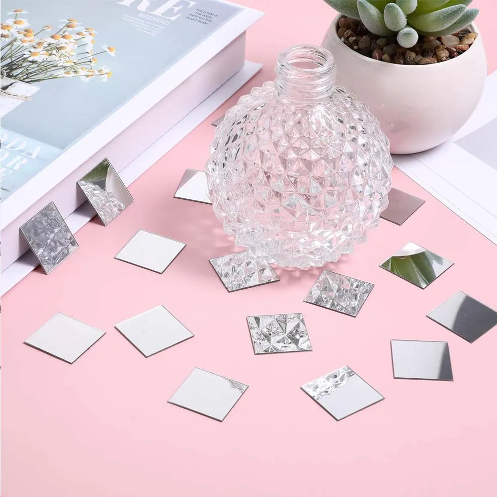 100pcs Mini Square Mirrors 1 cm Self-Adhesive Small Square Mirrors Acrylic Mirror Tiles Craft Home Decorative Mosaic Tiles Craft Oasis Select