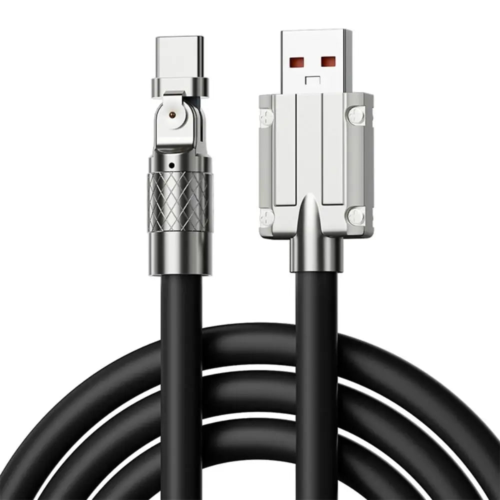 66W Fast Charging Cable 180 Degree Elbow Rotation USB A to USB Type C Cable Zinc Alloy Liquid Silicone Data Cable with Light Oasis Select black-Type c 2m