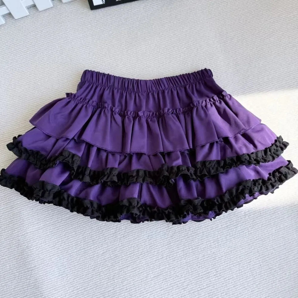 Elegant High Waist Pleated Bubble Skirt A Line Ruffle Hem A Line Skirt Short Pleated Design Puffy Cake Skirt Harajuku Style Oasis Select Purple M