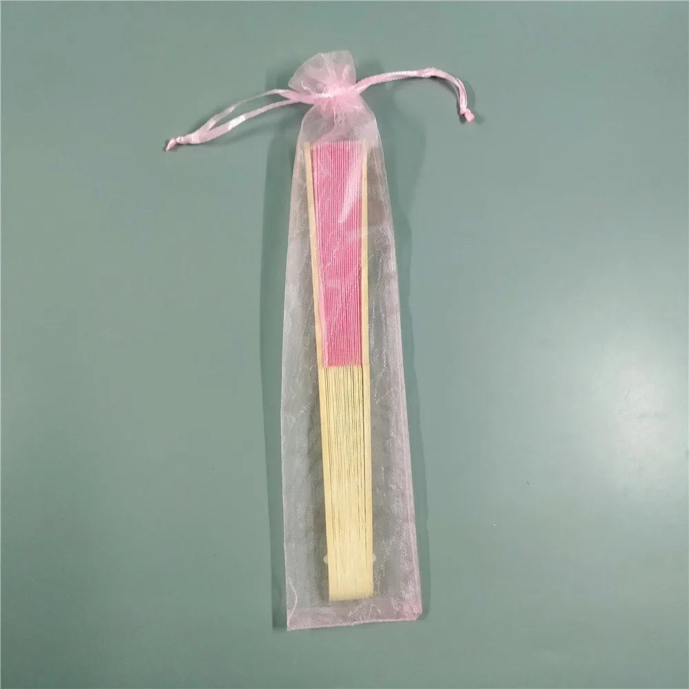 Hand Folding Fan with Organza Bag Bridal Shower Kids Christestening Favors Wholesale Bamboo Fabric Handheld Fans Oasis Select Pink