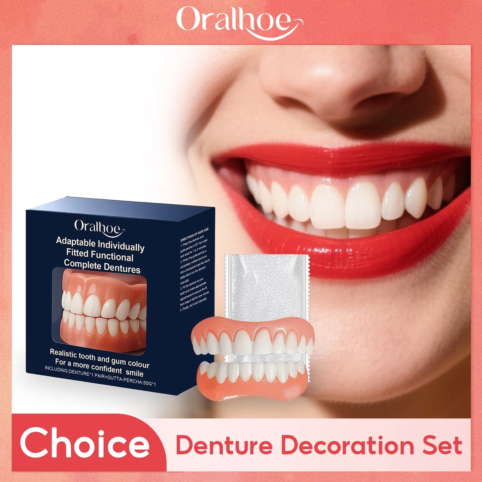 Denture Silicone Kit Temporary Orthodontic Teeth Upper Lower Fake Tooth Oral Hygiene Care Whitening Denture Simulation Braces Oasis Select