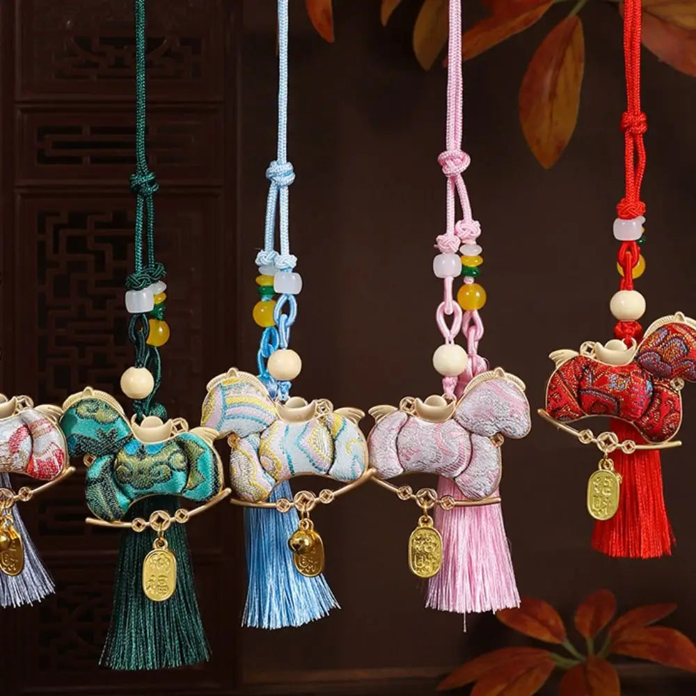 Chinese Style Pony Embroidered Pendant Satin Brocade New Year Horse Pendant Spring Festival Tassel Horse Hanging Decoration Oasis Select