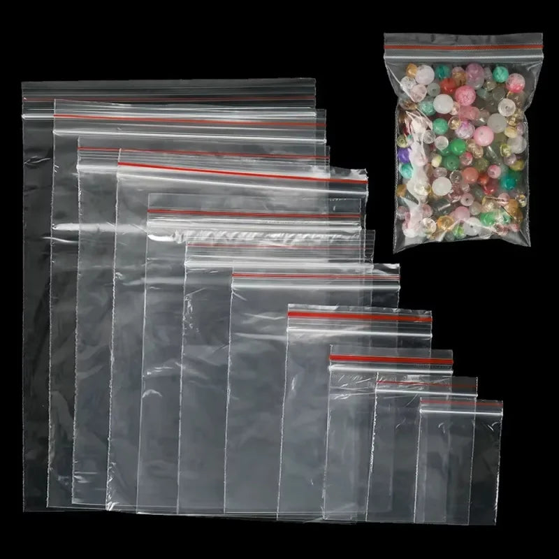 100/200/300pcs Small Zip Lock Plastic Bag Reclosable Transparent Bag Shoe Bag Vacuum Bag Poly Clear Bags Thickness 0.05mm Oasis Select