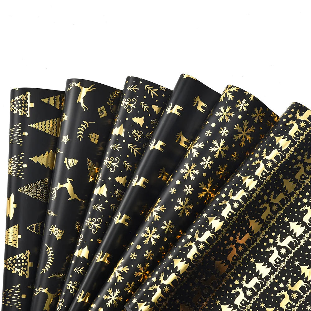 Black and Gold Foil Christmas Wrapping Paper – Reindeer & Snowflake Design on Glossy Coated Sheets for Holiday Gifts Oasis Select