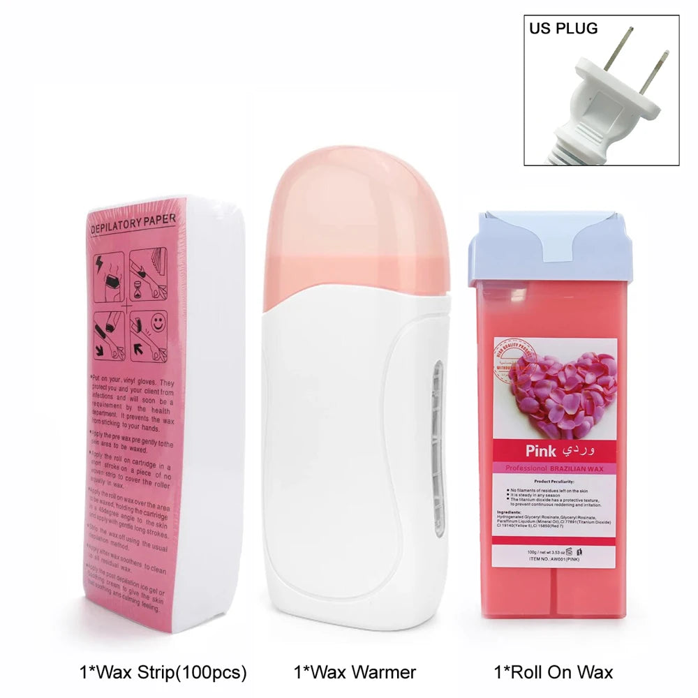 Rose Roll on Depilatory Wax Cream Hair Removal Roller Wax Heater Waxing Hot Cartridge Warmer Equipment Tool Waxing Kit Unisex Oasis Select 072-W-US-Rose