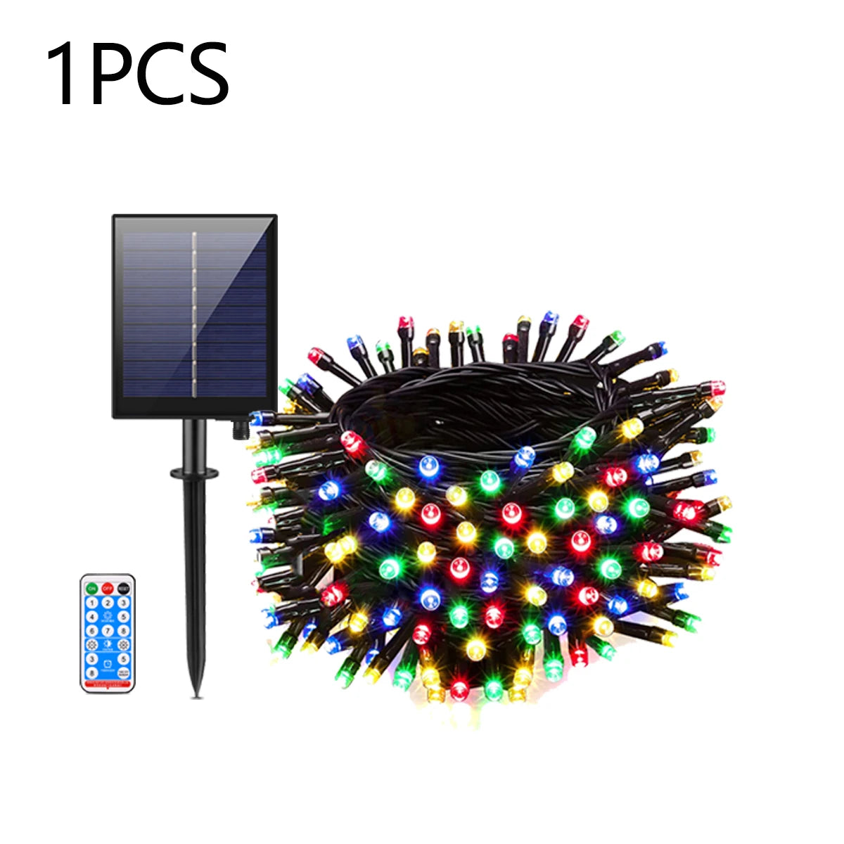 Outdoor Solar Lawn Street Light String 1/2/3/4Pcs Holiday Christmas Tree Stair Handail Decor Light Panel+Remote Control Dimmable Oasis Select 1PCS Multicolor 20M 200LEDs
