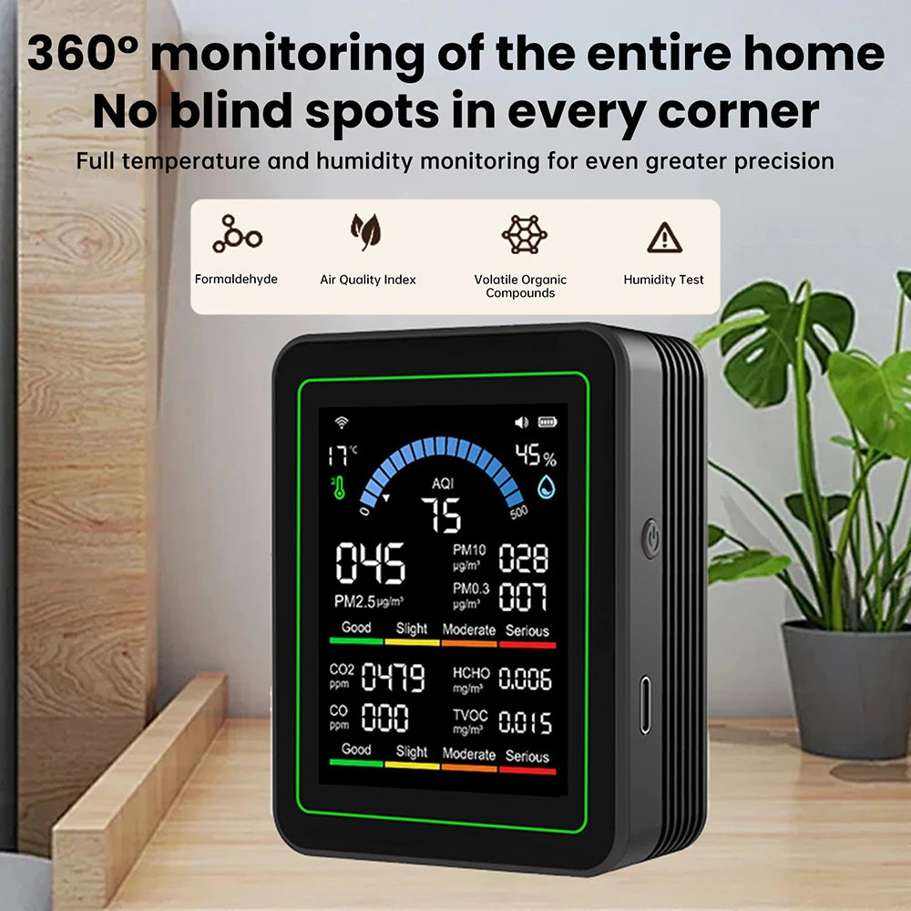 Multifunctional Digital Air Quality Monitor CO2 CO TVOC HCHO PM Meter Digital Temperature Humidity Tester Home Air Detector Oasis Select