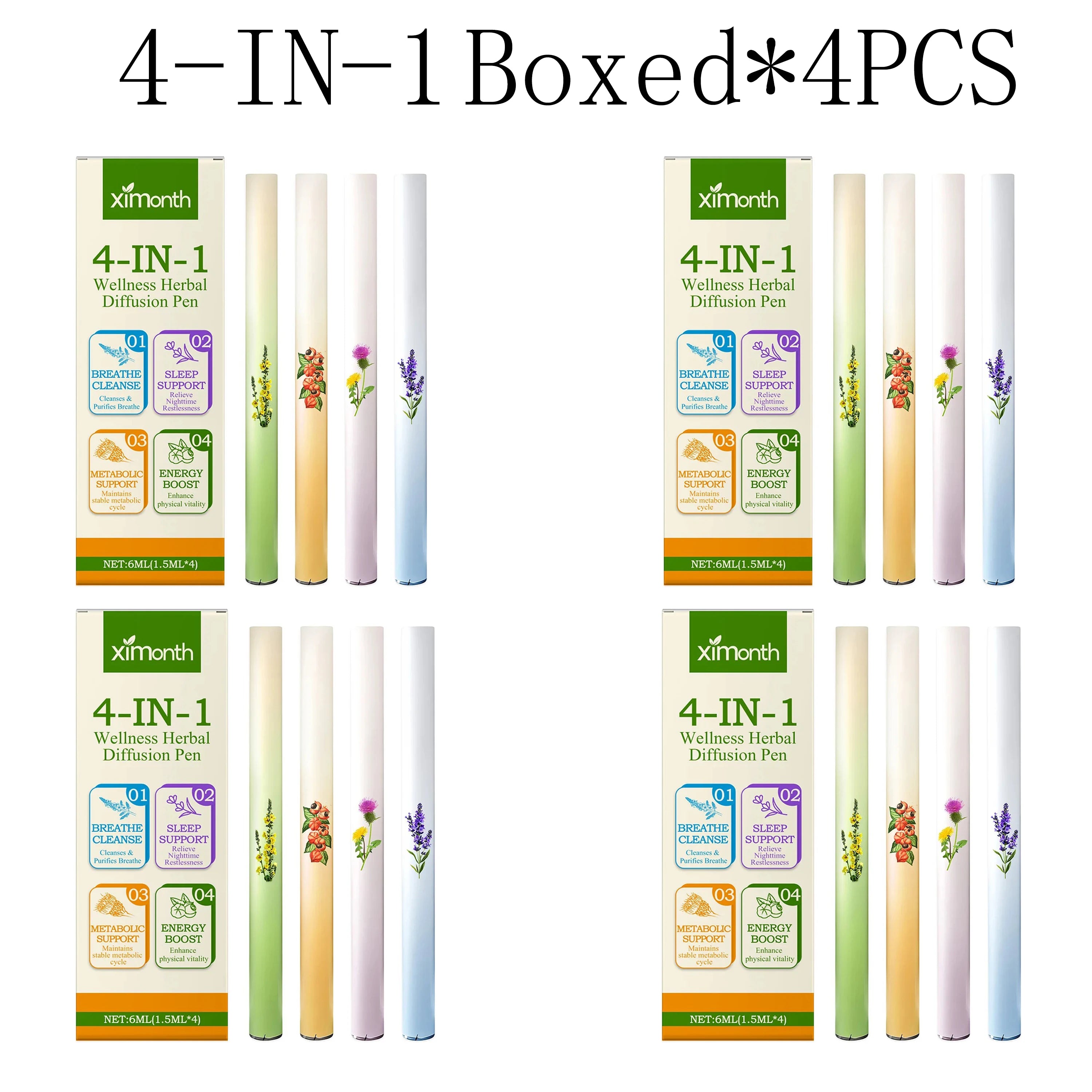 4-IN-1 Air Freshening Pen Relaxation Clear Breathing Good Mind Freshening Fragrance Aromatherapy Diffuser Lung Cleaning Pen Oasis Select 4-in1 boxed X 4pcs