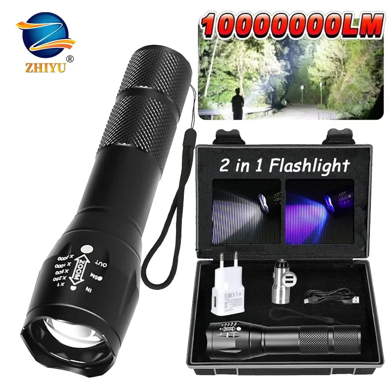 2-in-1 UV & White LED Zoomable Flashlight | 395nm Torch