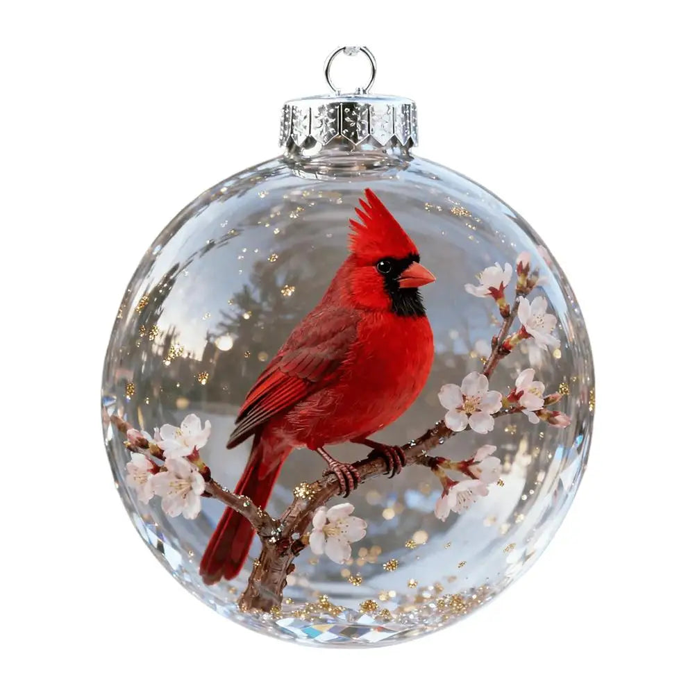Cardinal Bird Christmas Ball Ornaments – Clear Acrylic Set
