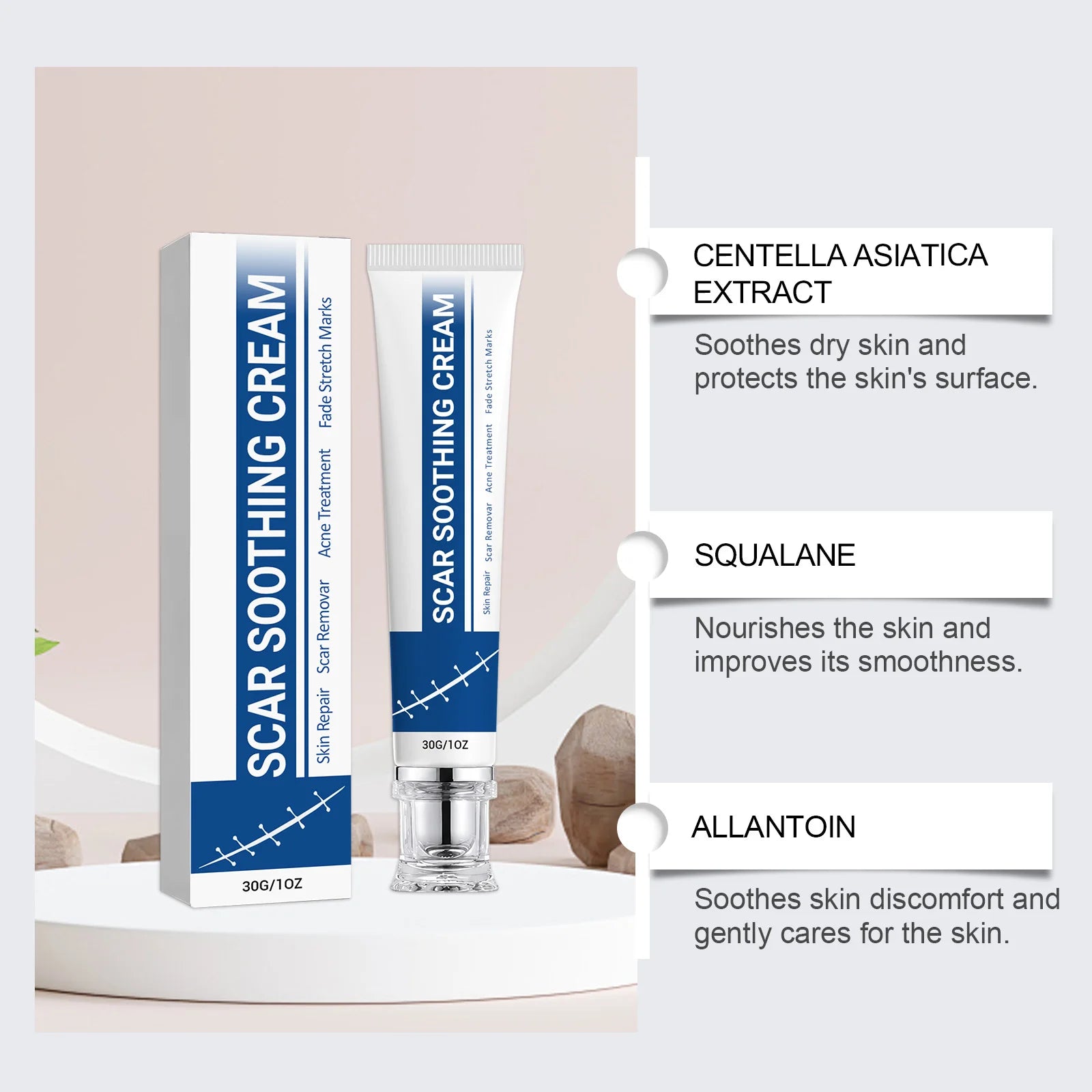 Soothing Scar Cream Lightweight Relieve Redness Tightness Hydrating Nourish Skin Improve Uneven Tone Soothe Dry Itchy Skin Oasis Select