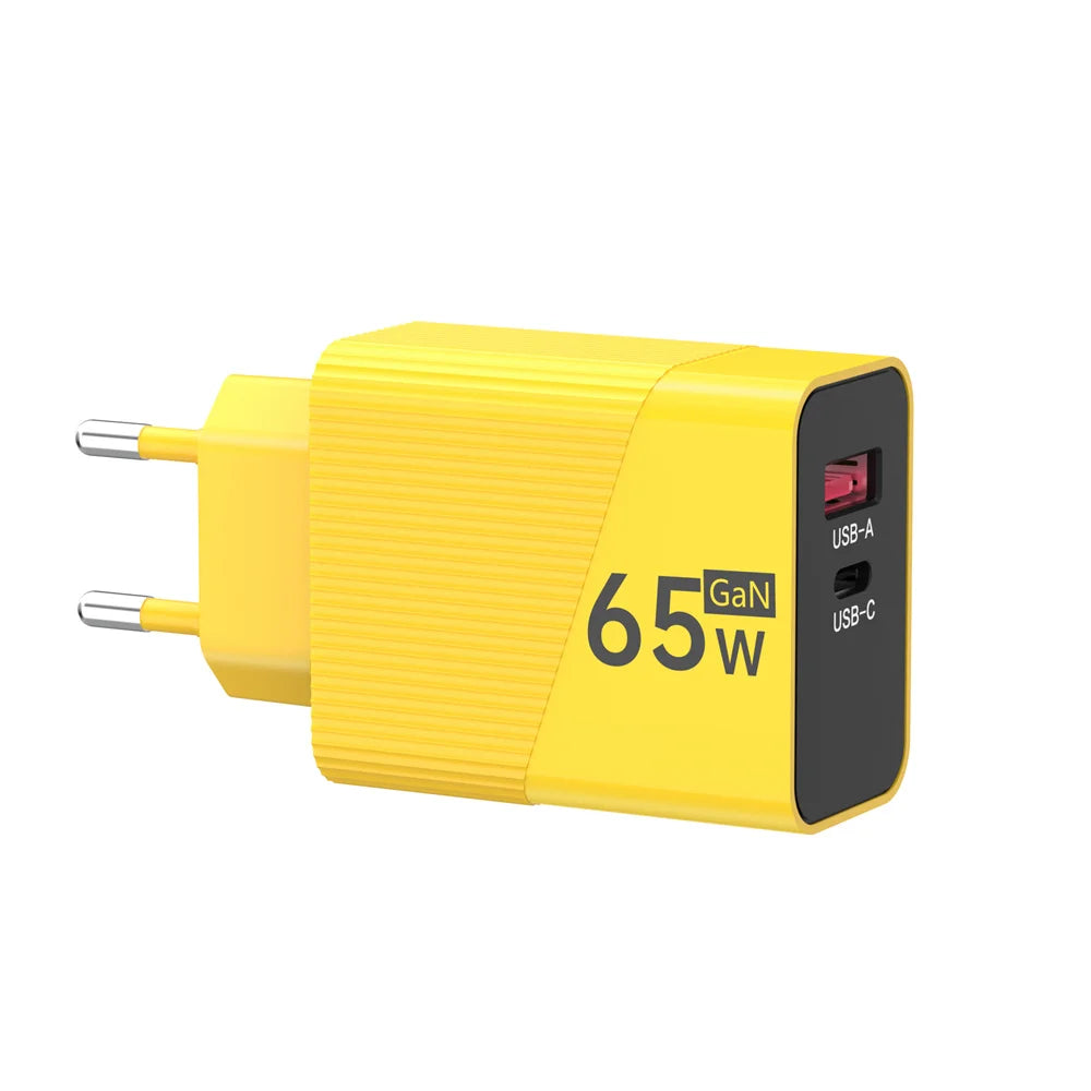 PD 65W USB C Charger GaN Fast Charging Wall Charger For iPhone Samsung Xiaomi Quick Charge EU/US/UK Plug Phone Charger Adapter Oasis Select EU Yellow