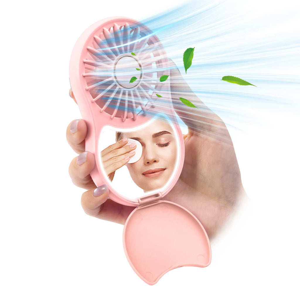 URGGU Mini Pocket Fan with Mirror & Light | USB-C Rechargeable
