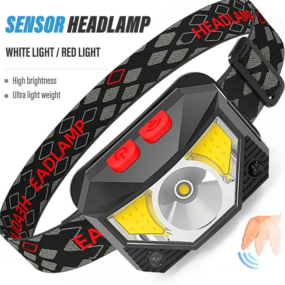Rechargeable COB LED Headlamp | 8 Modes, Sensor, Waterproof