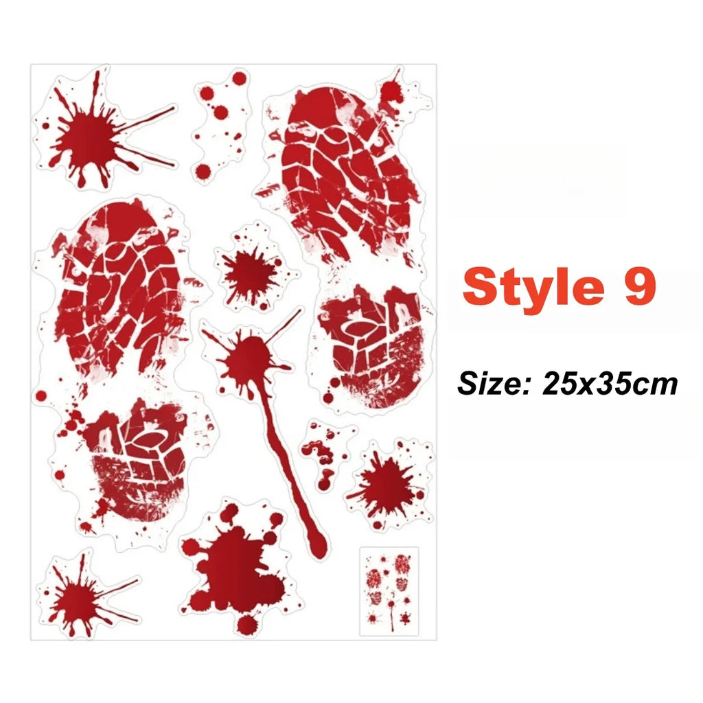 Halloween Wall Doors Windows Stickers Blood Handprint Footprint Skull Pattern Halloween Party Scene Decor Supplies Horror Props Oasis Select Style 9