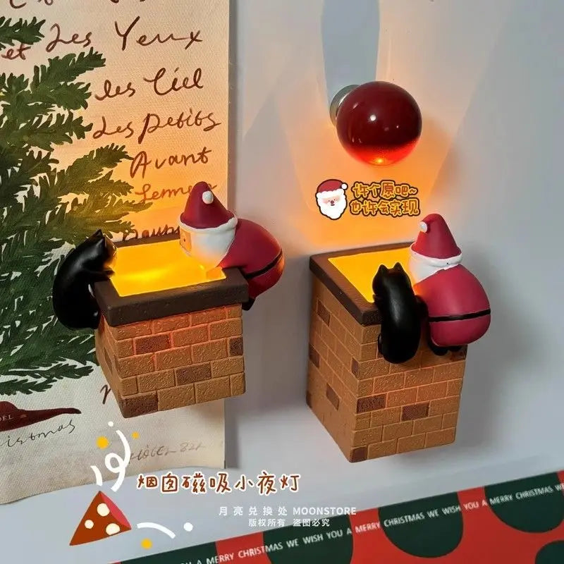A Glowing Chimney Magnetic Fridge Magnets Creative Christmas Gifts Santa Claus Night Light Decorations Oasis Select