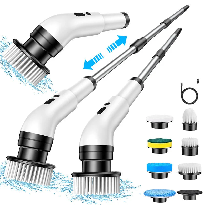 Electric Cleaning Brush with 7PCS Heads Bathroom Kitchen Cordless Handheld Shower Scrubber Spin Cleaner Multifunctional Cleaner Oasis Select White