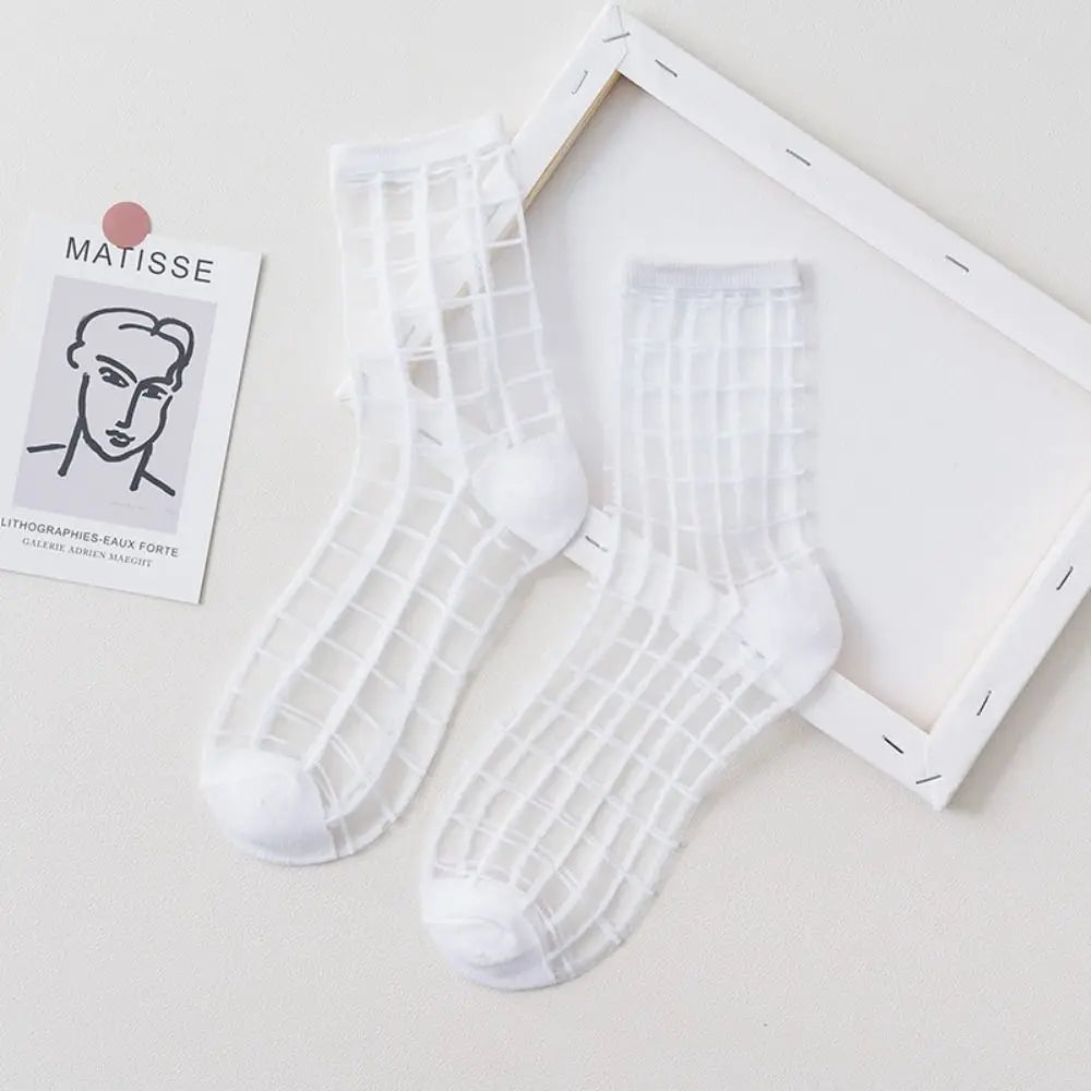 Women Ladies Socks Fashion Sheer Mesh Glass Silk Socks Ultrathin Transparent Crystal Lace Fabulous Elastic Summer Ankle Socks Oasis Select C