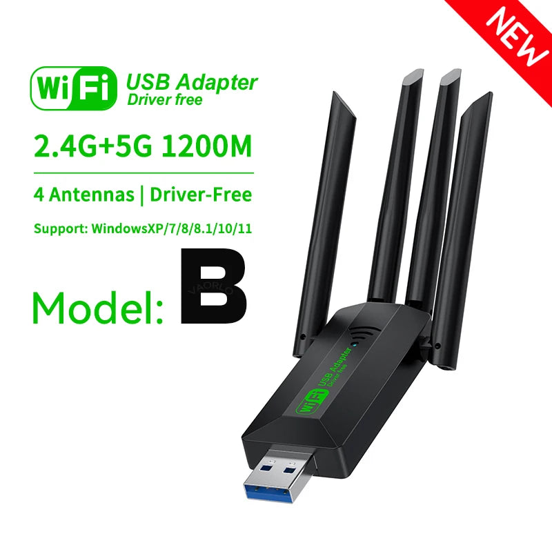 Dual Band 1200Mbps WiFi USB Adapter 2.4G/5.8Ghz Wi-Fi5 Dongle 4 Antenna USB3.0 Wireless Receiver For PC/Laptop No CD Driver Free Oasis Select (New) Model B
