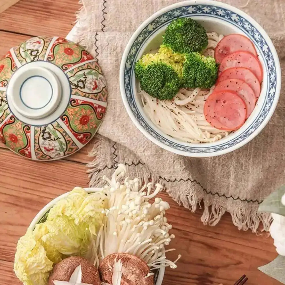 6-inch Japanese Ceramic Rice Ramen Bowl Instant Noodle Soup Bowl With Lid Kitchen Tableware Supplies Oasis Select