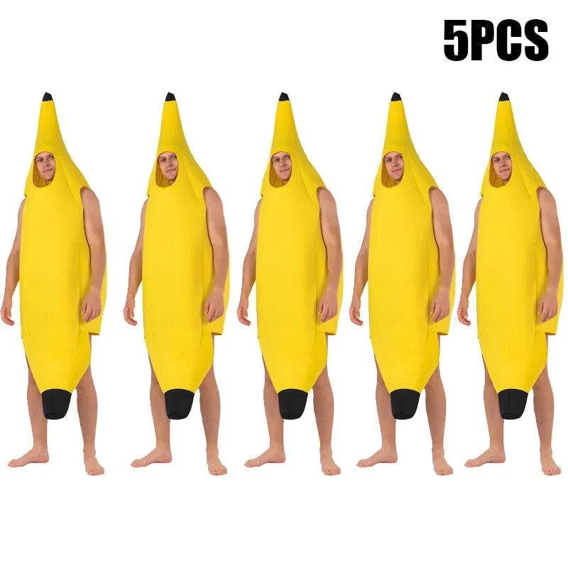 Kids Halloween Banana Costume Fruit Outfit Stage Performance Clothes Parent Child Matching Kindergarten Role Play Decoration Oasis Select Adult-5PCS