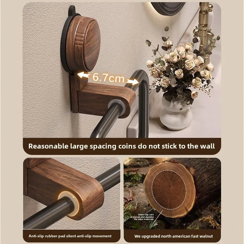 Suction Cup Walnut Towel Rack Perforation-free Wall Hanging Bathroom Towel Ring Bathroom Towel Rack Oasis Select